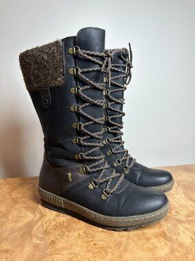 Spring Step Chibero Leather Hiking Boots Brown Black Lace Up Cozy Size 38